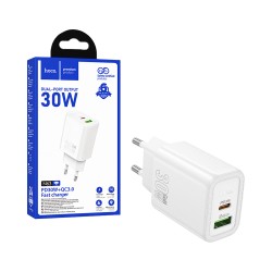 Hoco Adapter N63 2 Ports USB+Type-C PD30W White Hoco Adapter N63 2 Ports USB+Type-C PD30W White